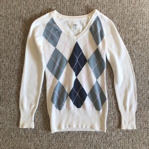 LOGG H&M White Argyle V Neck Pullover Sweater